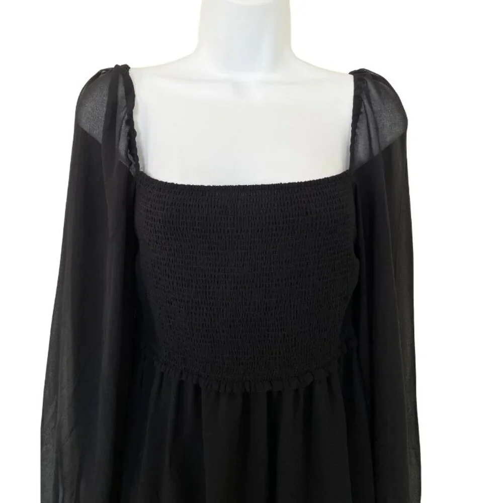 Aritzia Wilfred Tempest Black Mini Dress Sz M Babydoll Bohemian